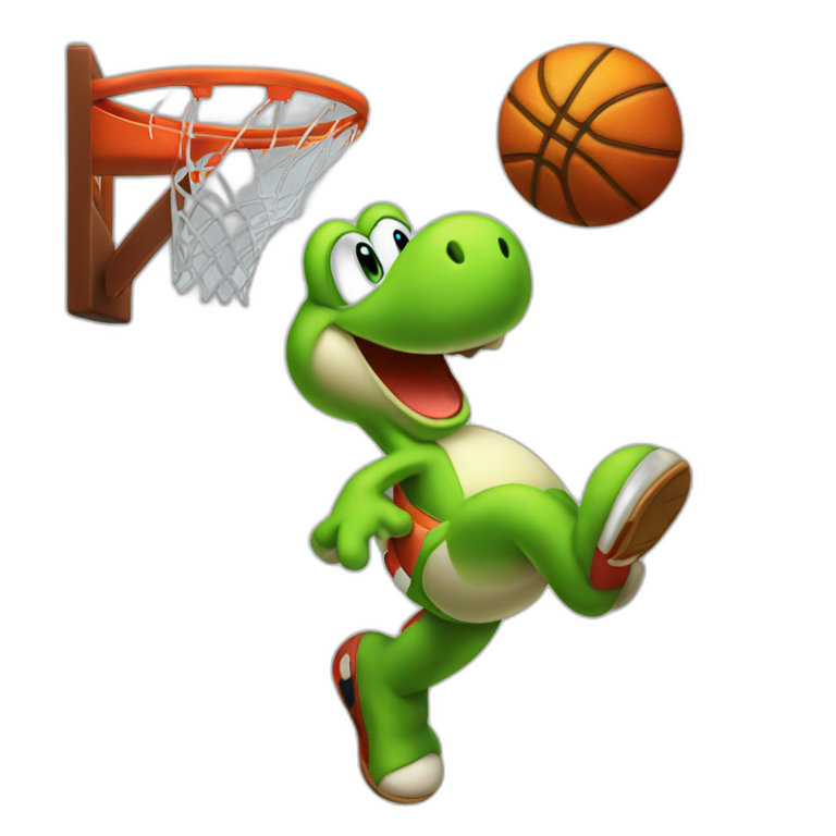 Yoshi doing a slam dunk emoji
