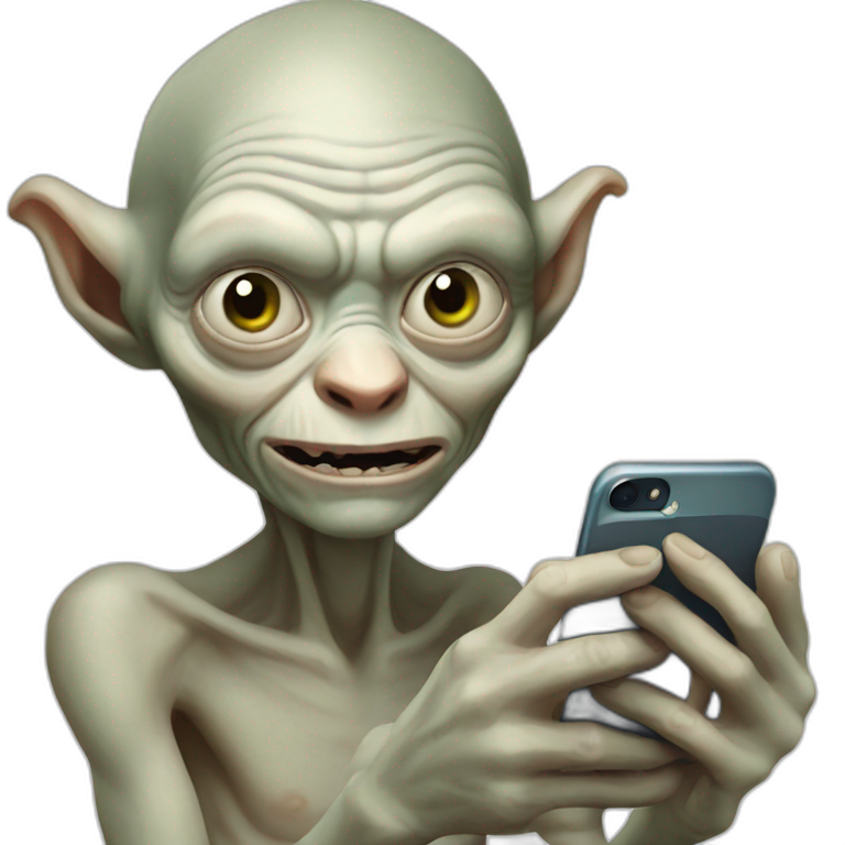 Gollum holding an iPhone emoji