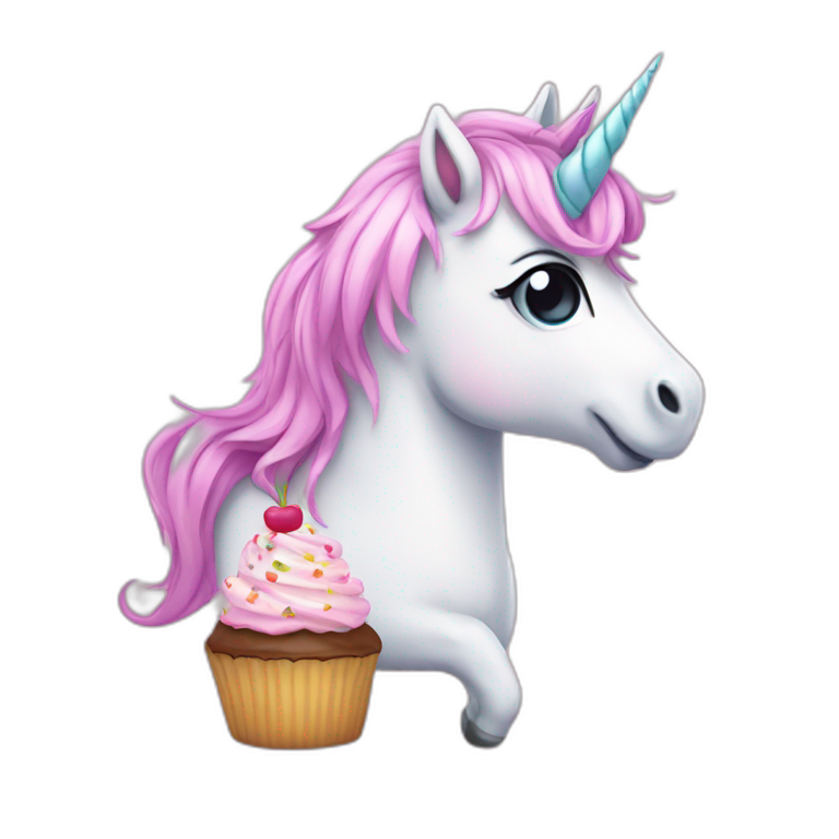 cute Unicorn with a cupcake emoji