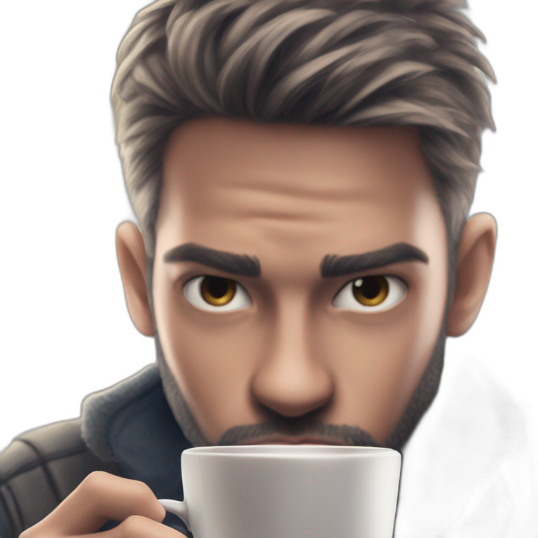 bearded boy holding coffee mug emoji