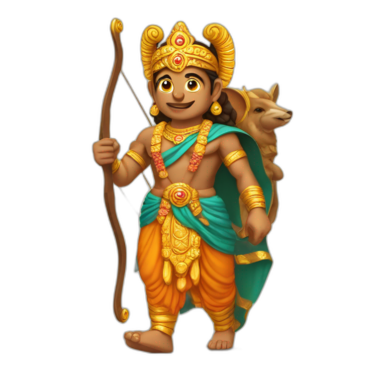 Lord Ram holding his bow with his quiver on his back and walking with Sita emoji
