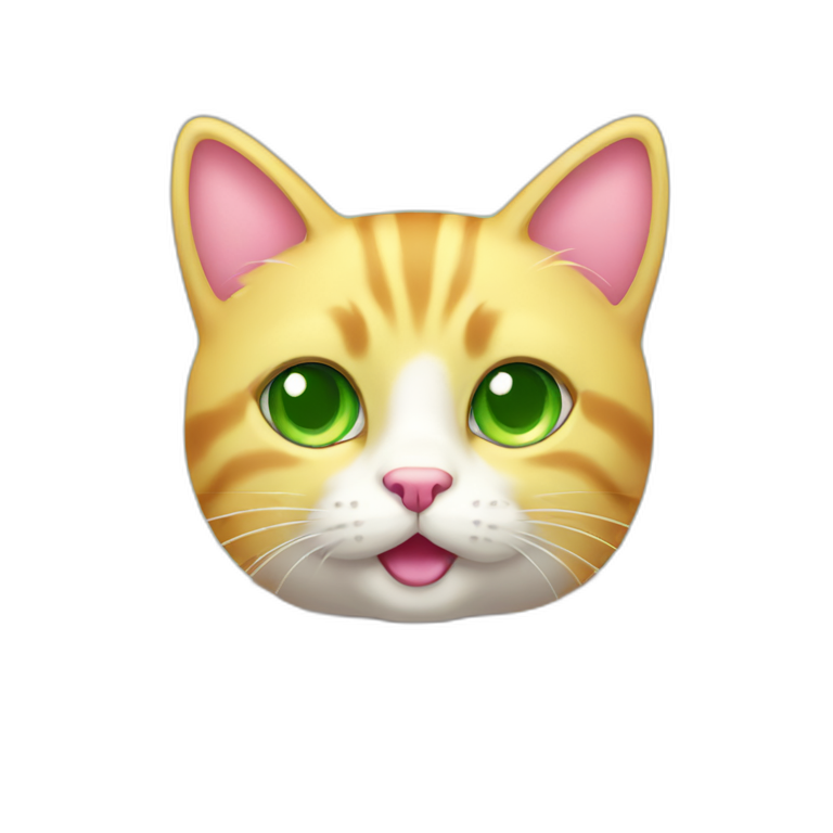 yellow cute cat with green eyes and pink nose emoji