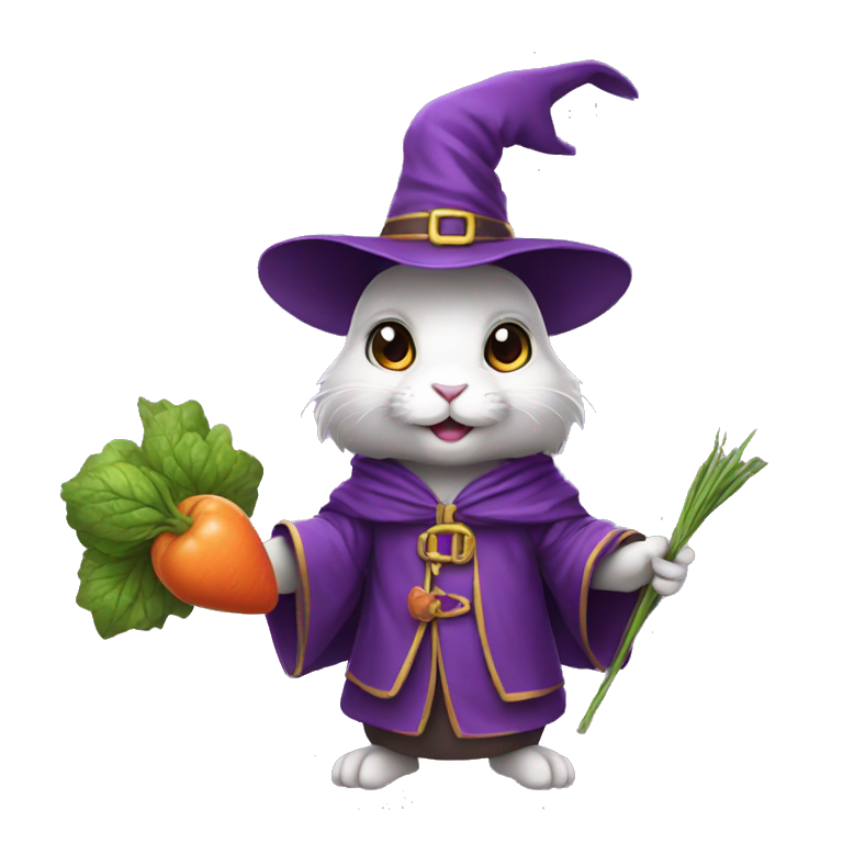 rabbit wizard purple clothes holding a carot   emoji