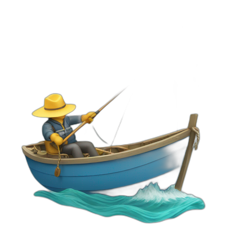 boat with man fishing wit huge hook emoji