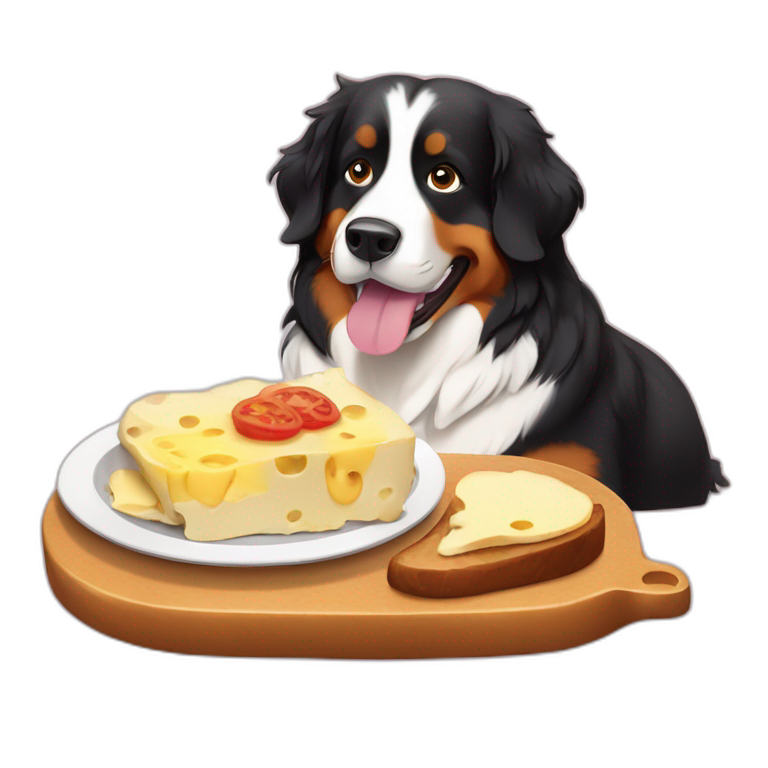 bernese dog eating raclette emoji