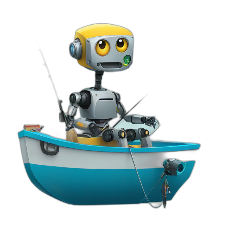 robot sit on boat with a fishing rod emoji