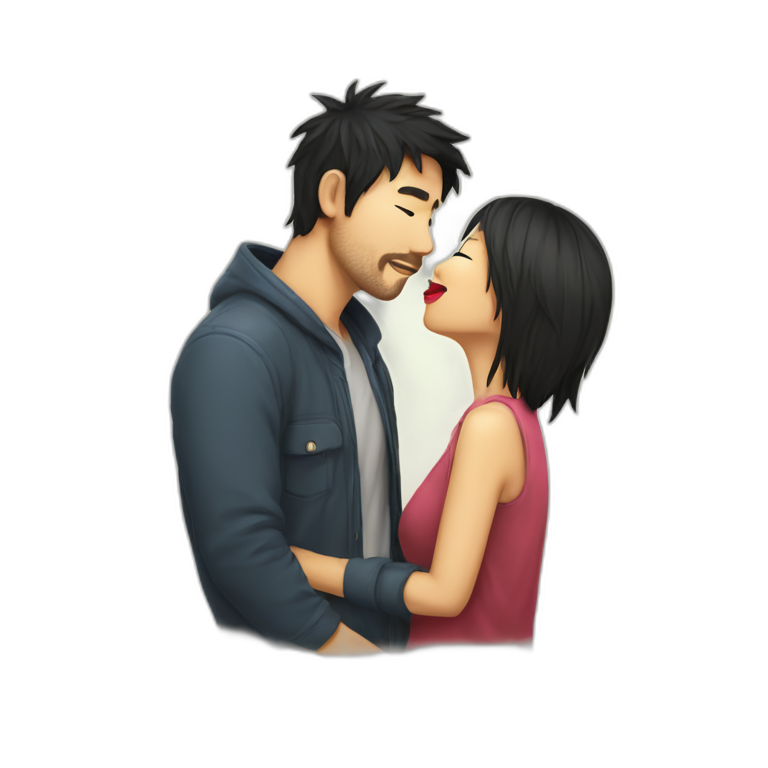 scruffy man kiss asian woman emoji AI Emoji Generator