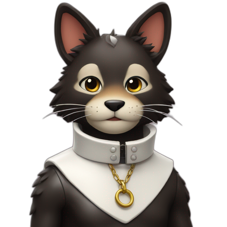 Furry posing in latex clothing with collar emoji