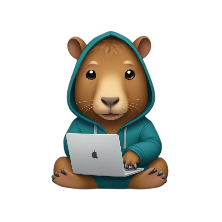 emoji capibara in hoodie with laptop emoji