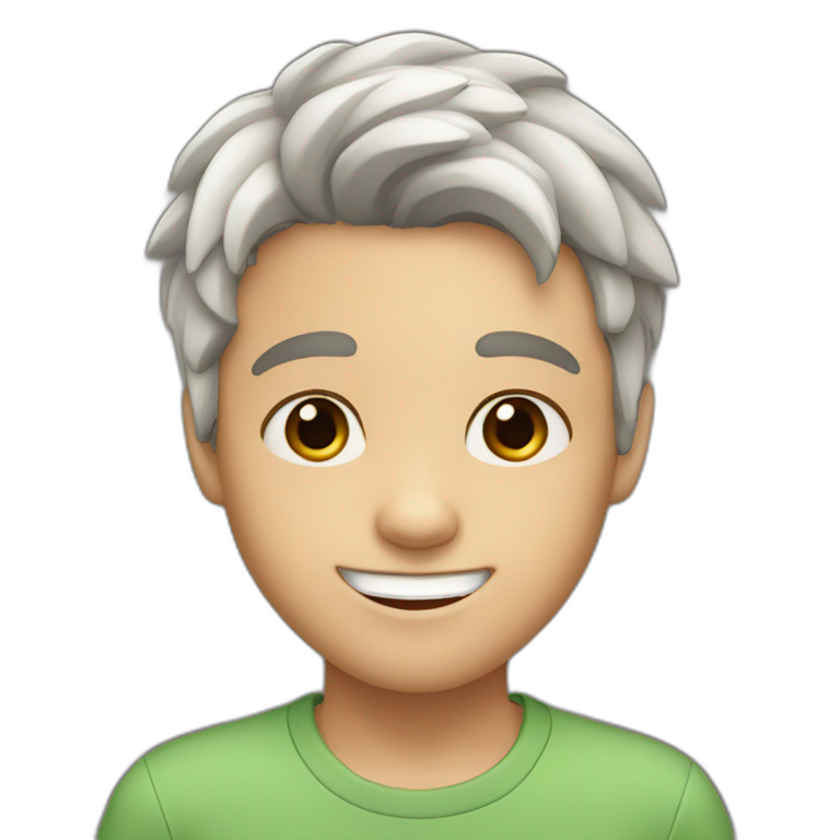 boy with gap in front teeth, brown hair, brown eyes, white skin, middle part hair emoji