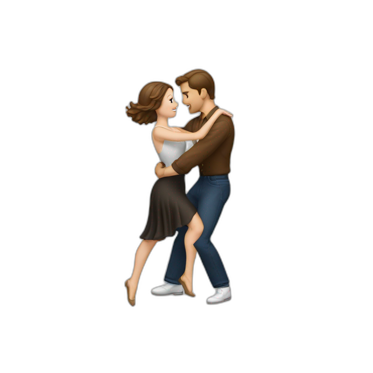 White couple brown hair dancing jive emoji