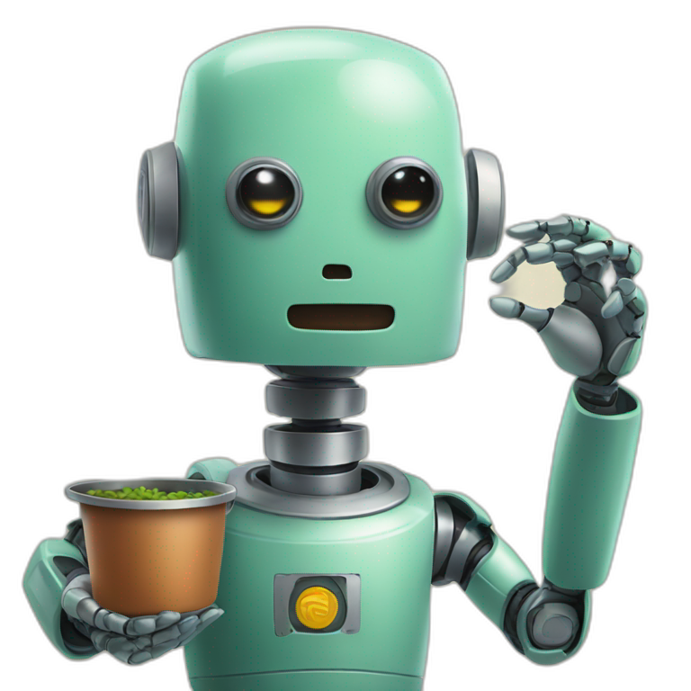 Robot holding pot emoji