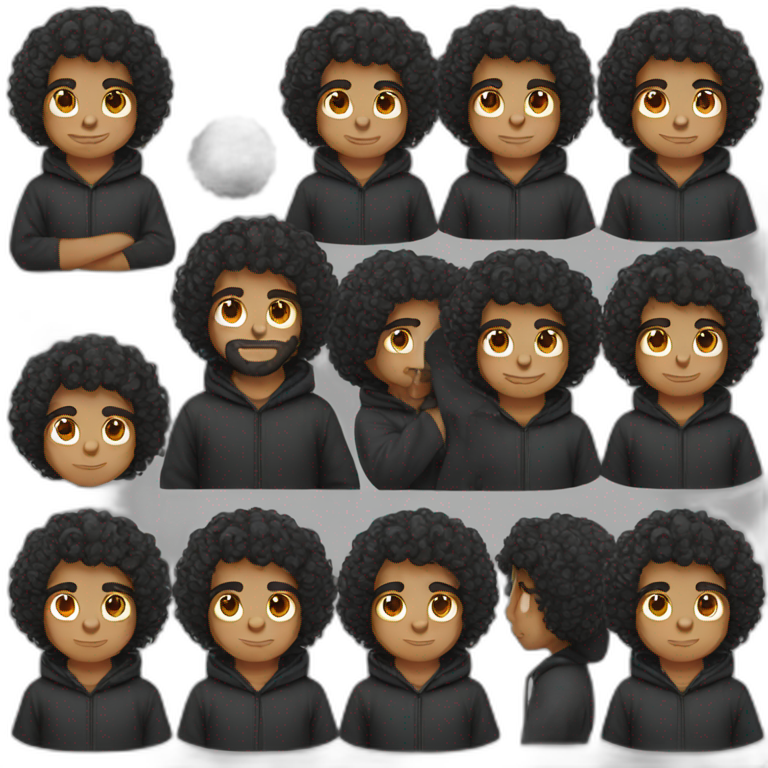 Arab male with black hoodie curly hair emoji