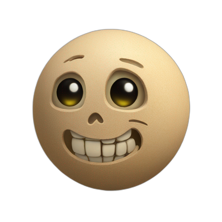 3d sphere with a cartoon decisive sandstone Skeleton skin texture with elite eyes emoji