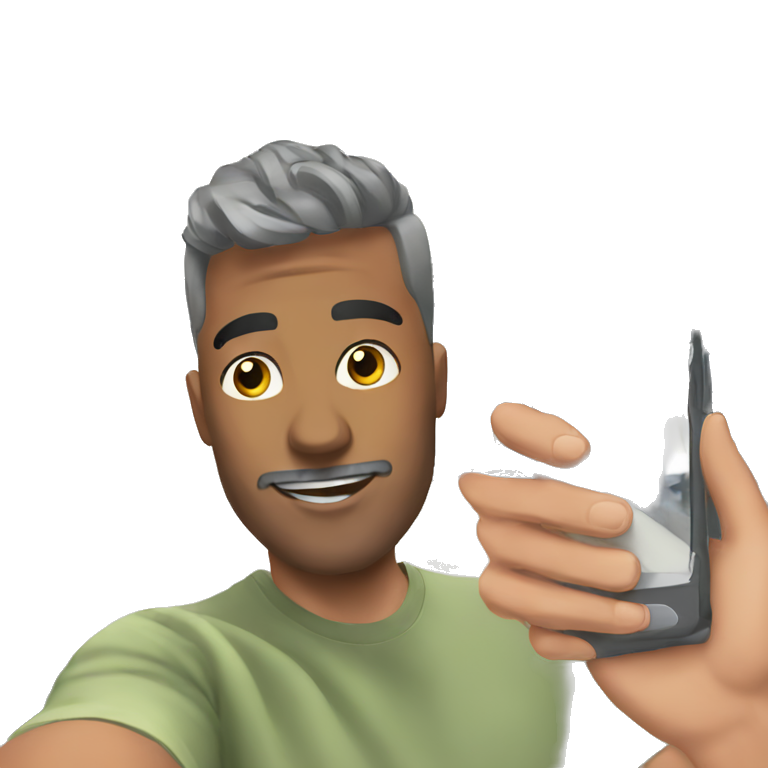 man with phone selfie haircut emoji