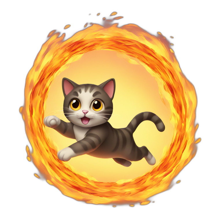 Cat jumping through fire hoop emoji