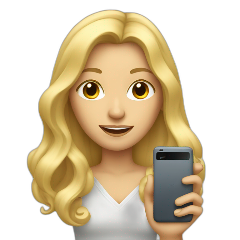long-haired, irregular blonde woman with cell phone emoji
