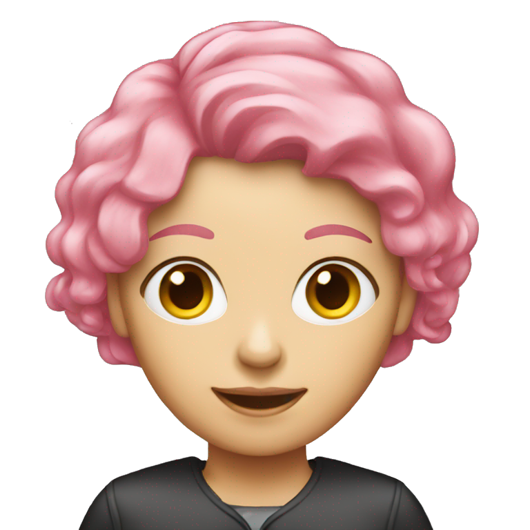 pink hair woman with computer emoji