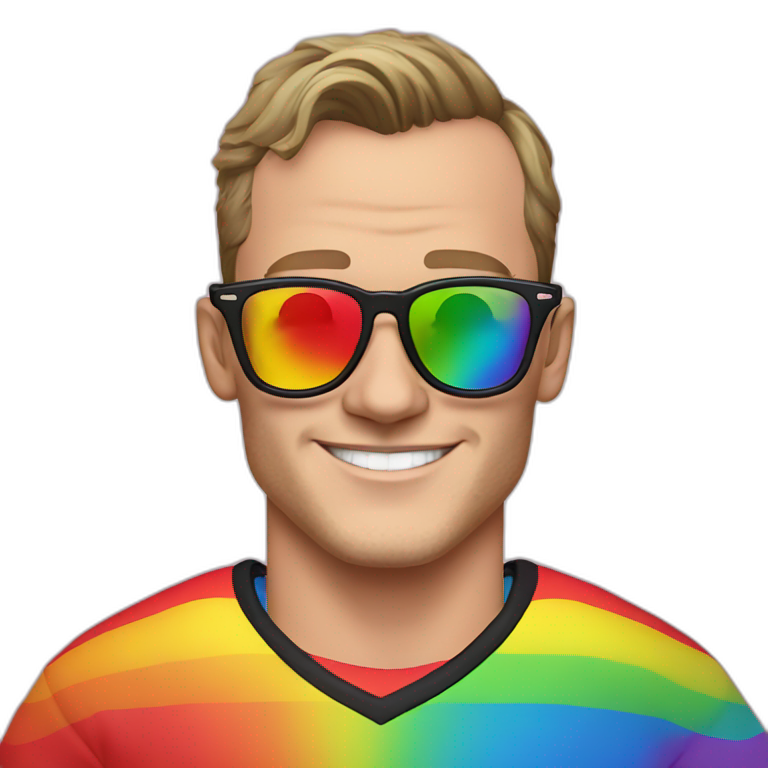Jonathan Toews wearing glasses and rainbow clothes emoji
