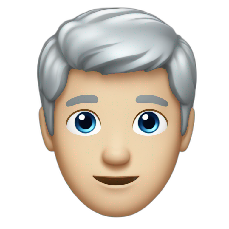 male, short grey hair, blue eyes, blue jumper emoji
