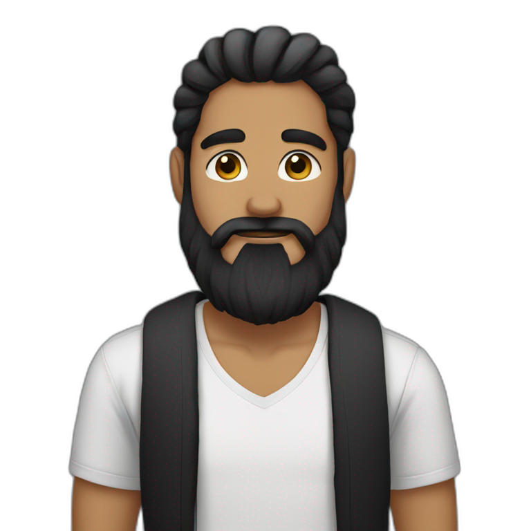 Full long black beard, septum, medium long black hair, black tshirt emoji