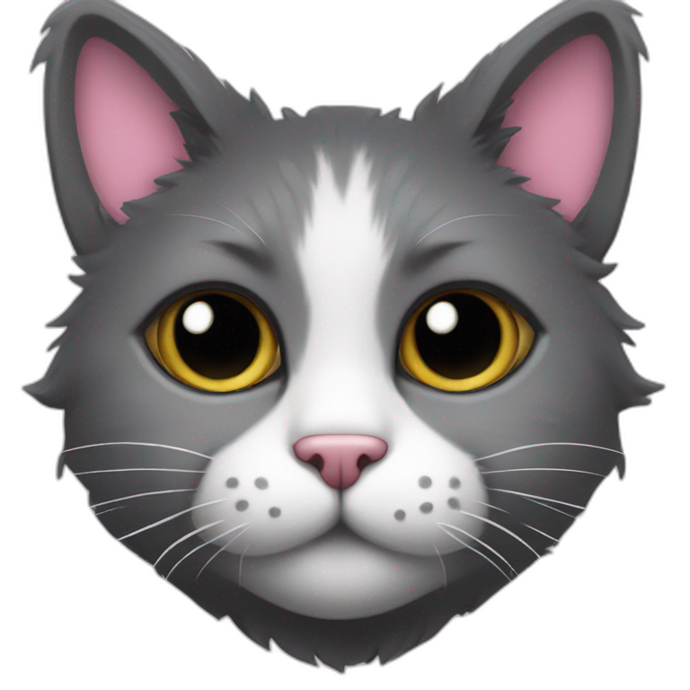Fluffy dark grey cat with white spot around the nose and with pink nose with black spot on nose  emoji