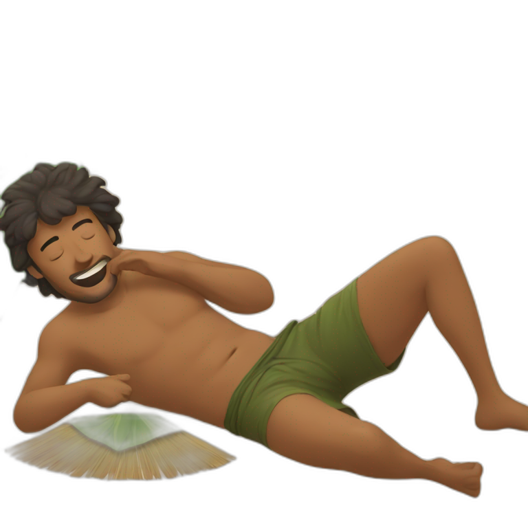 man is laying and someone fanning him with palm leaf emoji