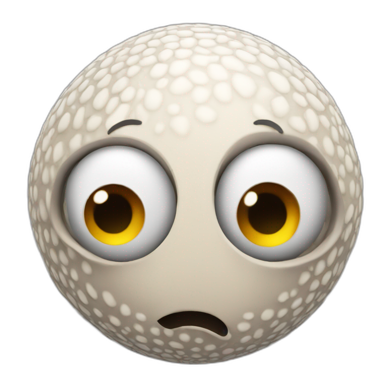 3d sphere with a cartoon wistful skin texture with big childish eyes emoji