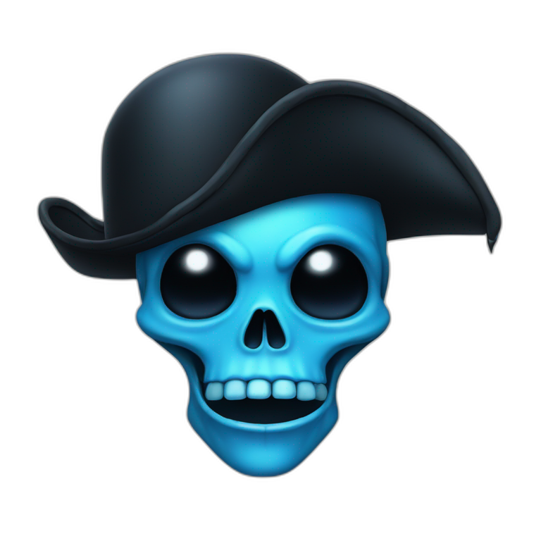 blue alien with black pirate hat and skull emoji