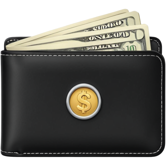 black wallet with a single one dollar bill inside, just one dollar Sticker