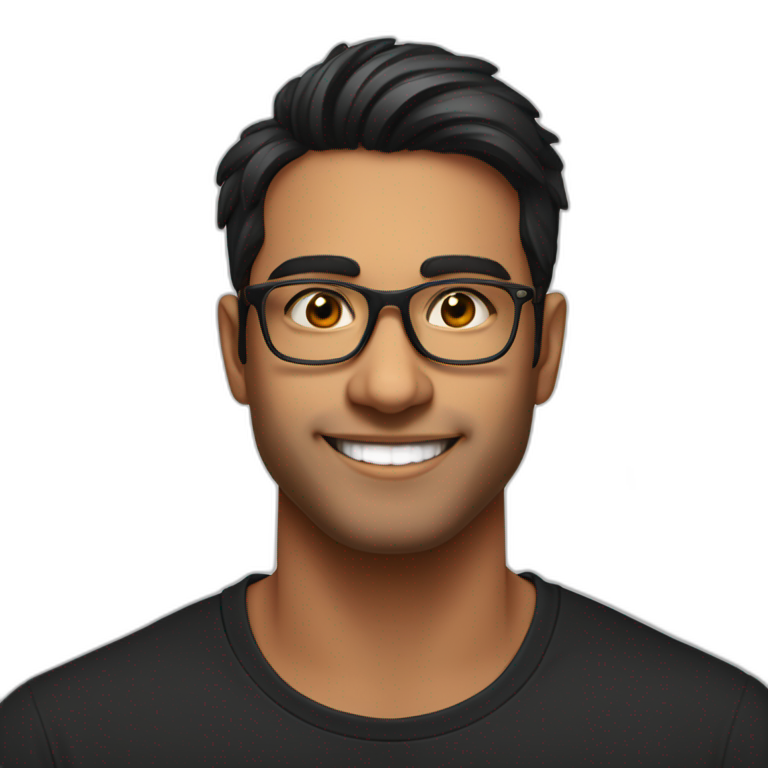 25 year old indian silicon valley creator economy startup founder smiling wearing glasses in a black tshirt with broad shoulders profile photo emoji