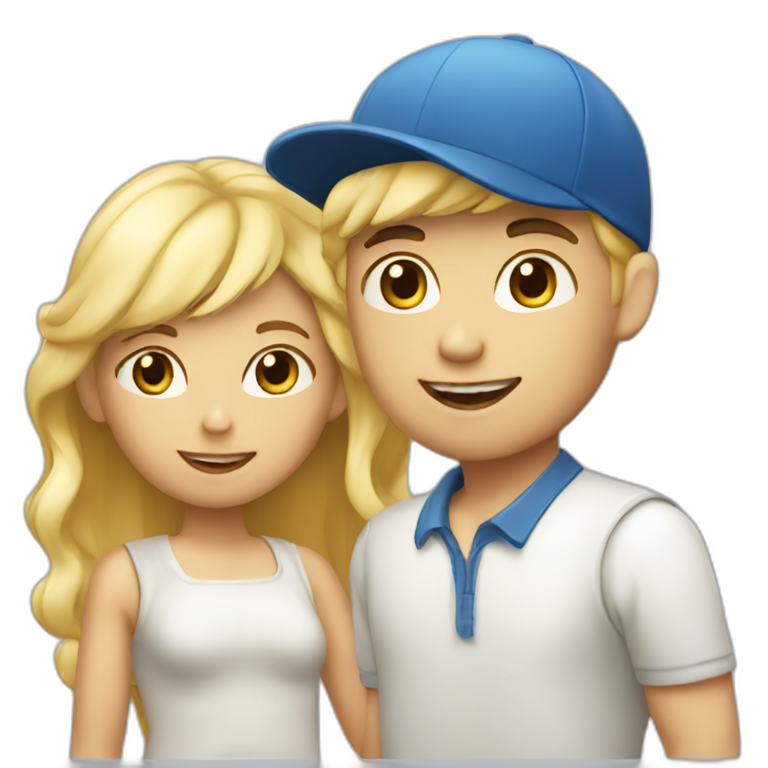 Blond hirl and boy with cap emoji