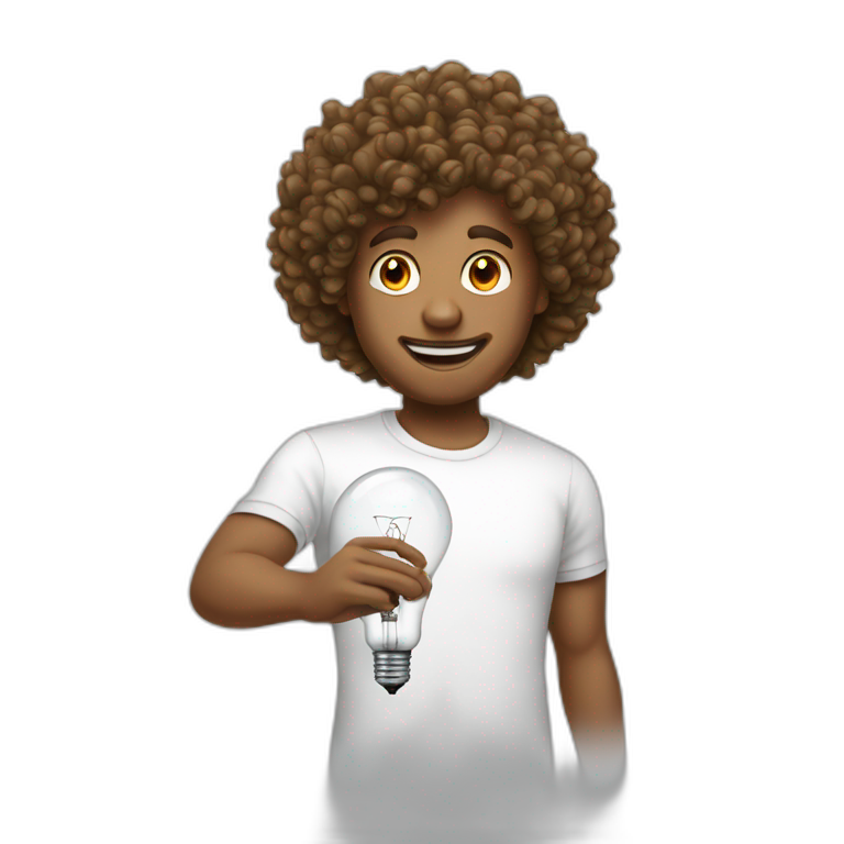 man curly hair white tshirt light bulb emoji