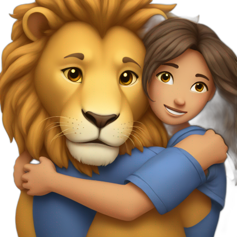 Big lion hugging a girl  emoji