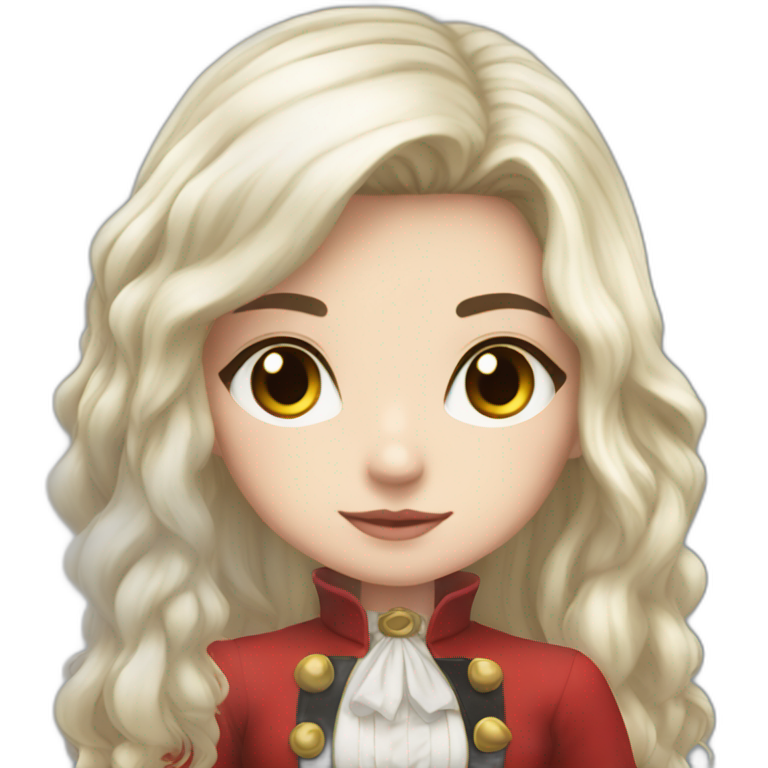 rpg-girl-with-long-white-hair-and-red-dress and black tights like chibi emoji