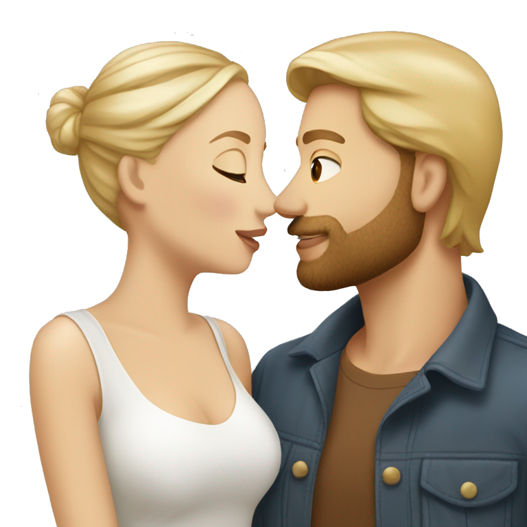 Man light brown skin beard kiss woman white skin blonde emoji