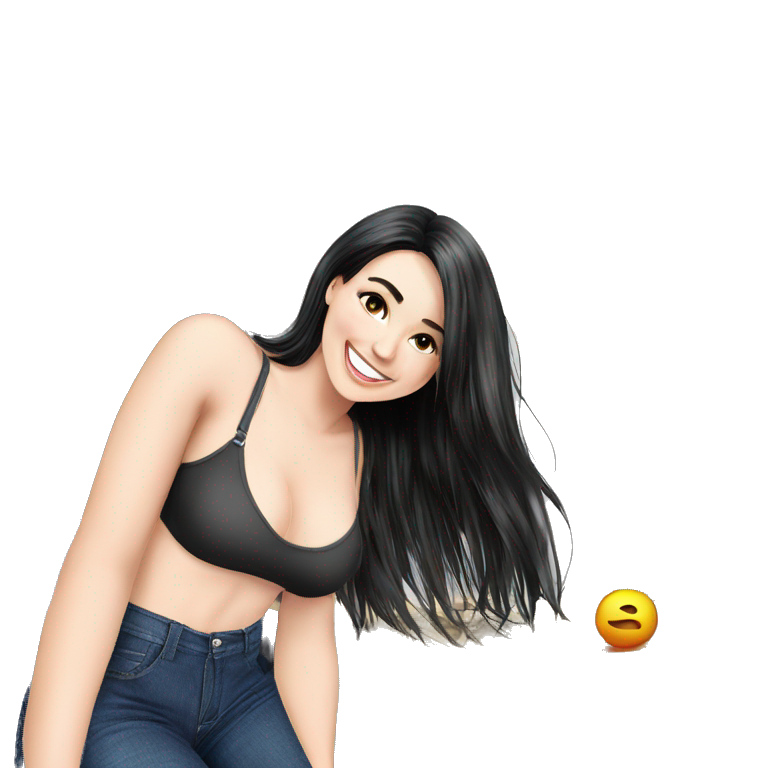 black hair girl sitting smiling emoji