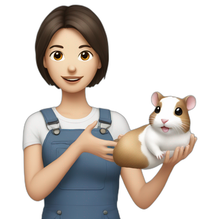 Brunette holding white hamster emoji