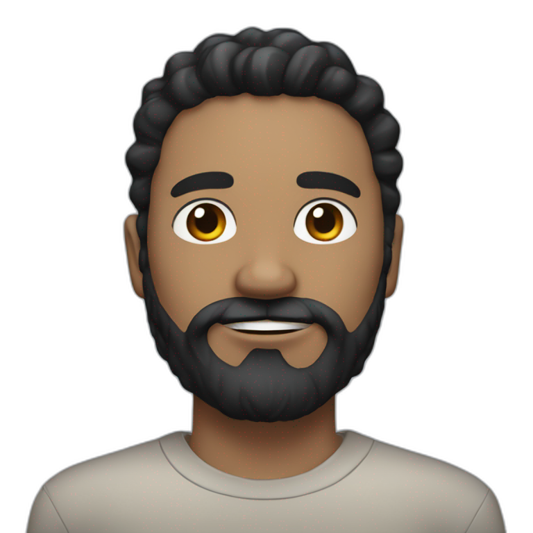 White man with thick black beard and short black wavy hair with thick eyebrows emoji