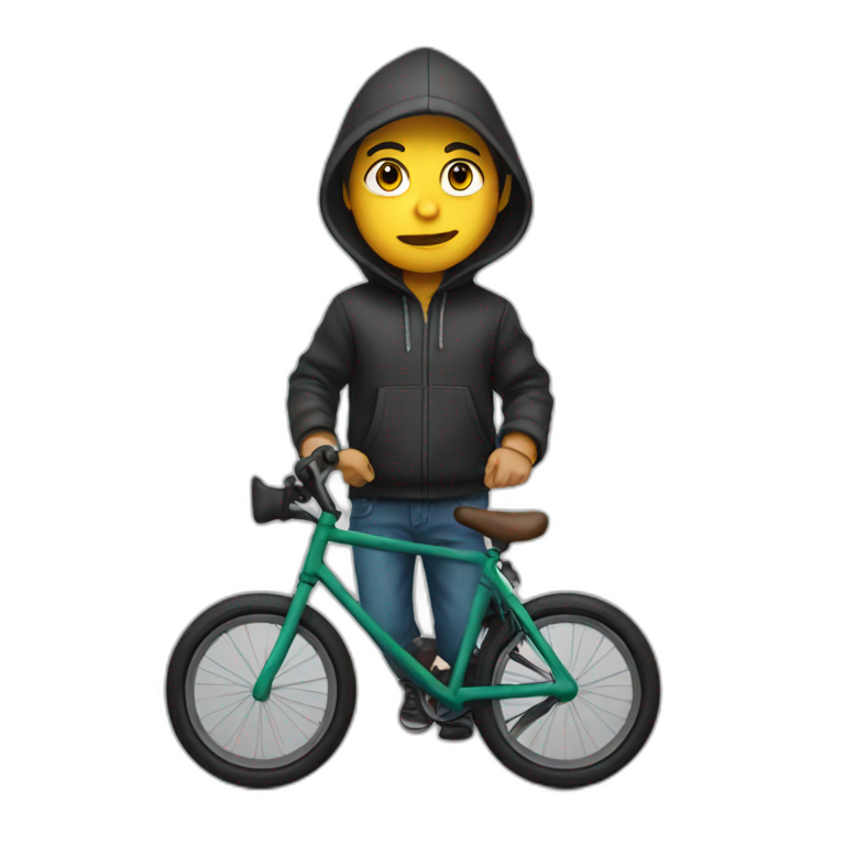 Boy with hood riding a bike emoji