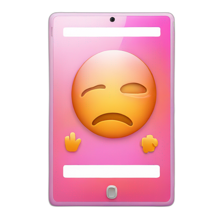 tablet device with video player in pink and orange emoji