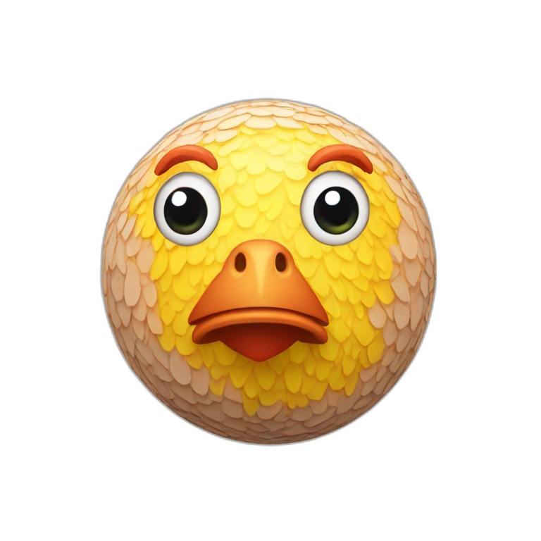 3d sphere with a cartoon chicken skin texture with big feminine eyes emoji