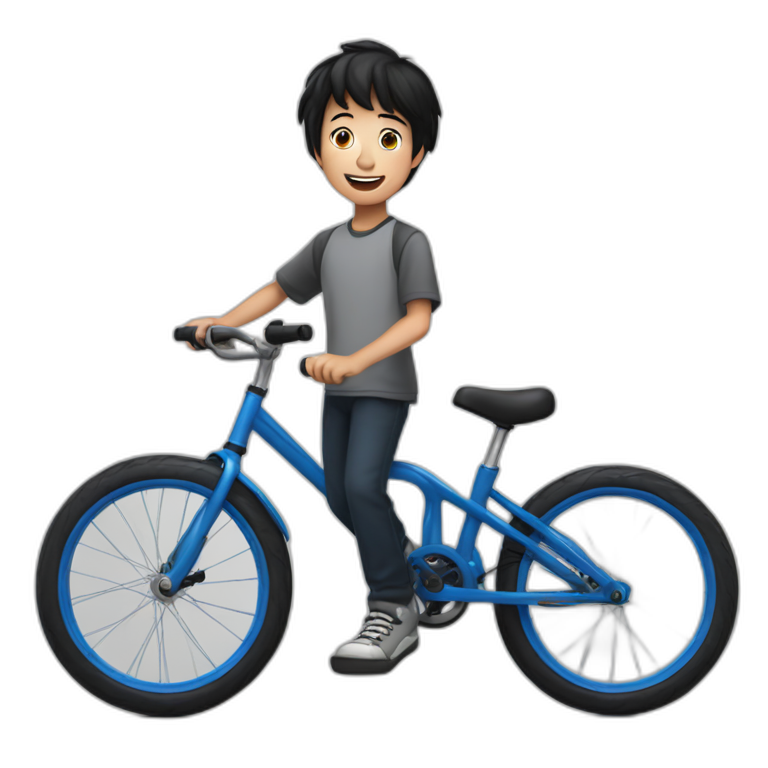 a ten-year-old boy with black hair and blue eyes with freckles juggles on a unicycle emoji