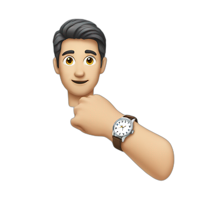 Man pointing at wristwatch emoji