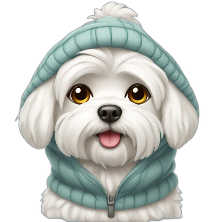 Maltese dog in warm winter clothes emoji