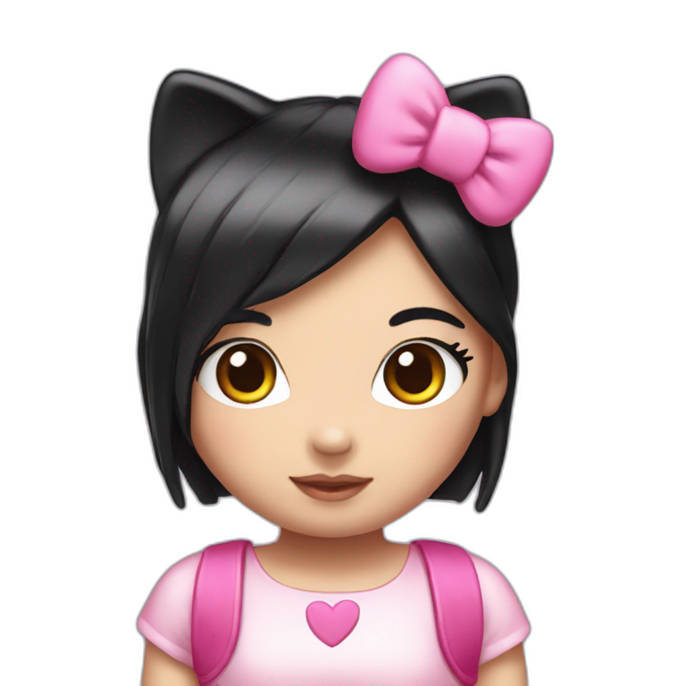 Hello kitty with straight black hair and pink ears headband  emoji
