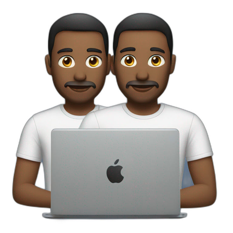 two tech guys working on a laptop emoji