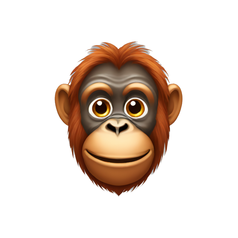 Orangutan face, softly smiling and looking down emoji