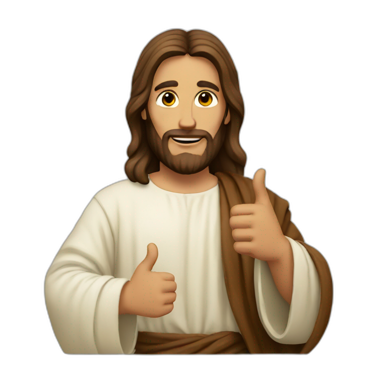 Jesus shows his thumb emoji