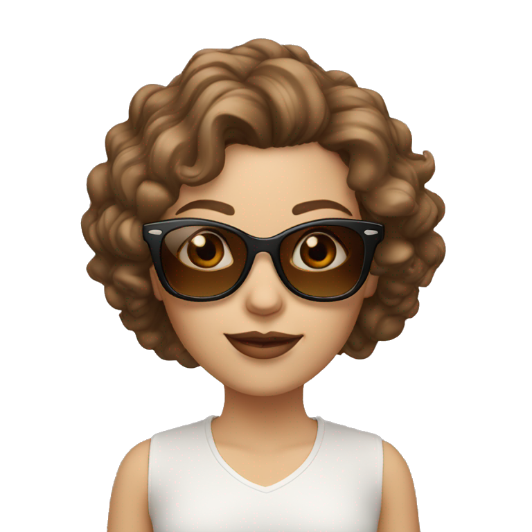 white woman with long brown curls, with brown rayban clubmaster sunglasses emoji